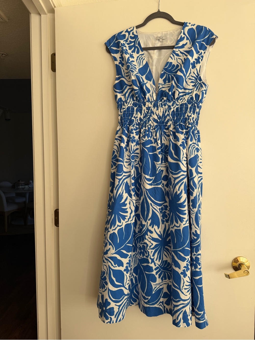 Rails Blue & White Floral V-Neck Smocked Midi Dress